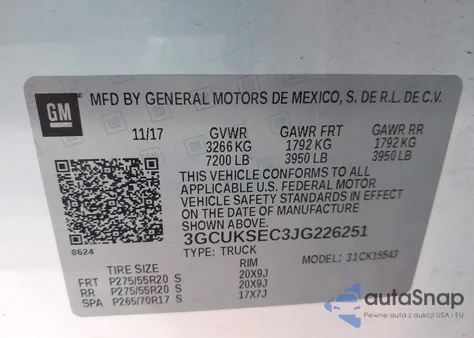 2018 Chevrolet Silverado 1500 2Lz from USA, damaged, VIN 3GCUKSEC3JG226251